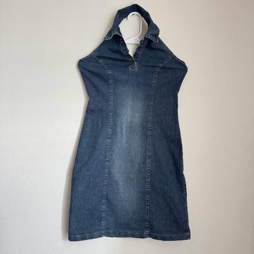 Women’s Blue Jean Fitted Halter Dress Size Medium